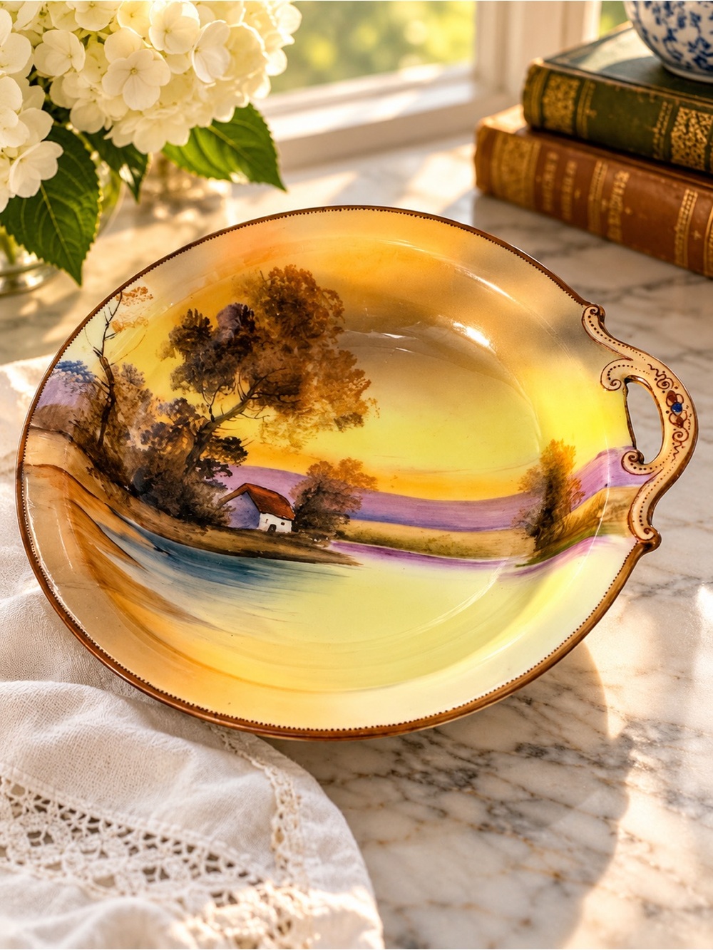 Antique Noritake Morimura Hand Painted Landscape Bowl